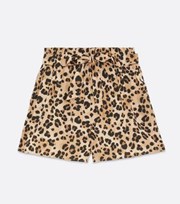 New Look Brown Leopard Print Crepe Tie Waist Shorts